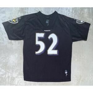 Reebok Youth XL Black Baltimore Ravens Jersey NFL Football Ray Lewis #52 EUC